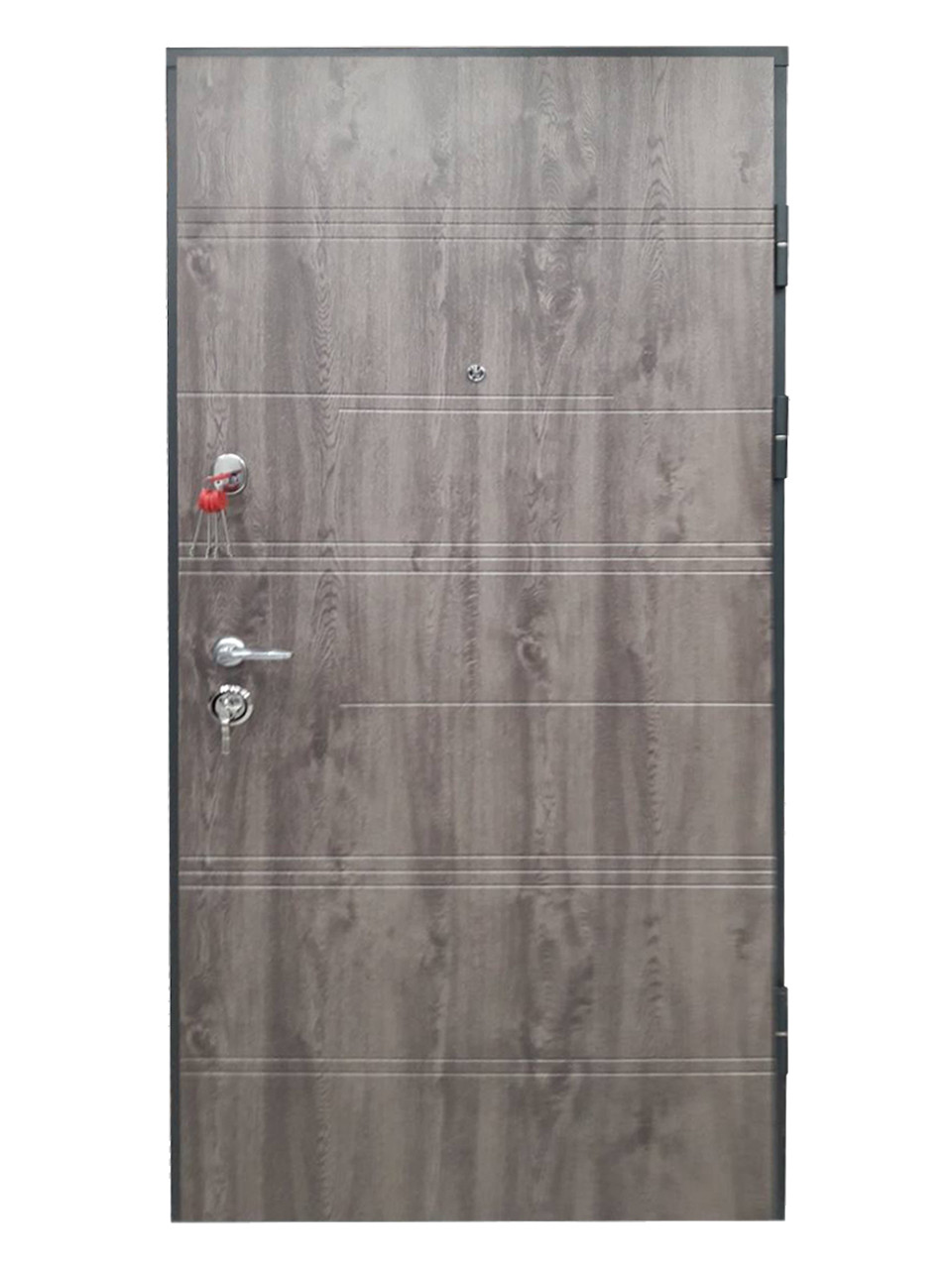Металеві вхідні двері в квартиру з МДФ накладками 2050х970 Праві Плівка — дуб сірий/світло-сірий(софт тач) без лиштви