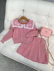 Комплект для дівчинки 2-а в'язаний Светр і спідниця в квіти Рожевий 231, 22, Рожевий, Для дівчаток, Зима, 98