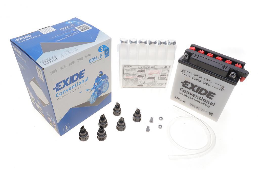 Акумуляторна батарея 5Ah/65A (120x60x130/+R/B0) (мото) (сухозаряджений) EXIDE EB5L-B UA62, фото 1