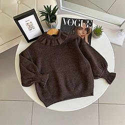 Светр для дівчинки на рукавах рюша Коричневий 8333, 119, HOUBE.G, Коричневий, Для дівчаток, Зима, 104