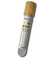 Пробірка вакуумна для забору крові 3,5 мл 13x75 мм гель + активатор ,стерильна з жовтою кришкою 100 шт.