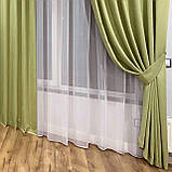 Комплект штори на тасьмі 2 шт з підхватами 280х250 см мікровелюр Світло-зелений, вуаль 450 см Білий, фото 6