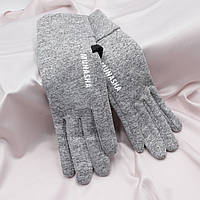 Перчатки женские светло-серые, Трикотаж меландж, Сенсорные теплые перчатки MUNASHA