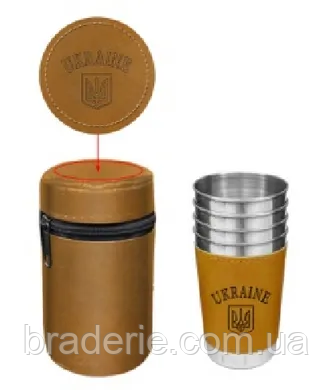 Похідні чарки в чохлі 4 штуки 180 мл Україна WKL-036 нержавіюча сталь, фото 1