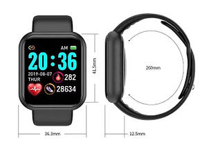 Смарт-годинник UWatch D20 Y68 Bluetooth розумний годинник, пульс, арт... тиск, моніторинг кисню в крові Black, фото 2