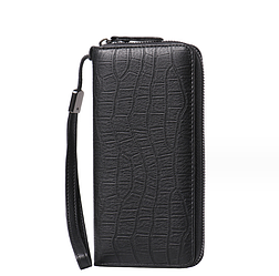 Чоловічий шкіряний клатч-гаманець із тисненням під крокодила — чорний