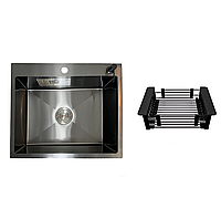 Мойка кухонная Lidz 60*50 (см) у черном PVD дозатор(черный) + сифон + корзинка