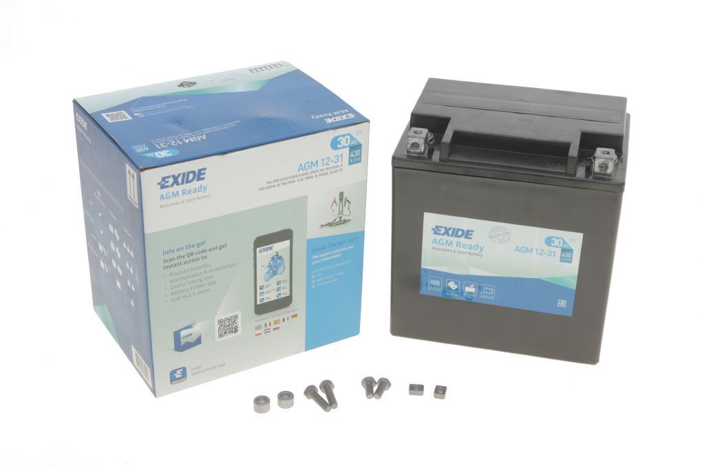 Акумуляторна батарея 30Ah/430A (166x126x175/+R/B00) (AGM) (мото) EXIDE AGM12-31 UA62
