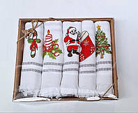 Набор льняных полотенец для кухни Nilteks 40*60 5 шт Веселый Санта