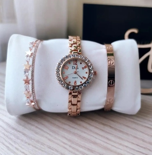 Подарунковий Набір Годинники з Двома Браслетами Disu Gold Зоряний Дощ, Стильний Подарунок для Коханої