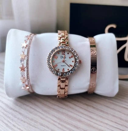 Подарунковий Набір Годинники з Двома Браслетами Disu Gold Зоряний Дощ, Стильний Подарунок для Коханої, фото 1