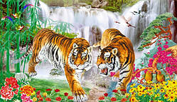 Набір для вишивання хрестиком пейзаж тигри біля водоспаду 90*60 см (розмір картини 78*46 см)