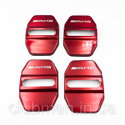 Накладка на дверний замок з емблемою AMG Mercedes-Benz (Мерседес) Комплект 4 шт - Червоні, фото 1
