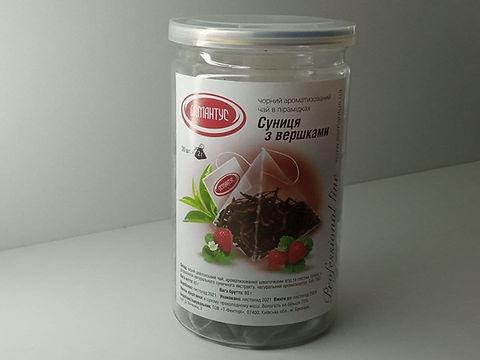 Чай чорний ароматизований в банці Суниця з вершками, 20*2 г, пірамідки