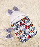 Зимовий комбінезон + спальник для новонароджених дівчаток, принт бантики, фото 3