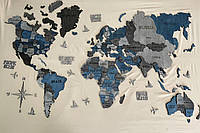Деревянная настенная карта мира многослойная на подарок цвет Loft XS-120х70см