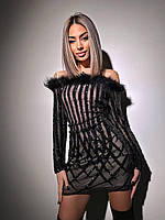 Блестящее женское мини платье с узорами из пайеток Smb8873
