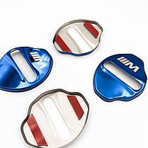 Накладка на дверний замок з емблемою BMW M-performance (БМВ) Комплект 4 шт - Синій металік, фото 4