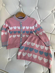 Комплект для дівчинки 2-а теплий Светр і спідниця в серці Рожевий 308, 19, Рожевий, Для дівчаток, Зима, 104