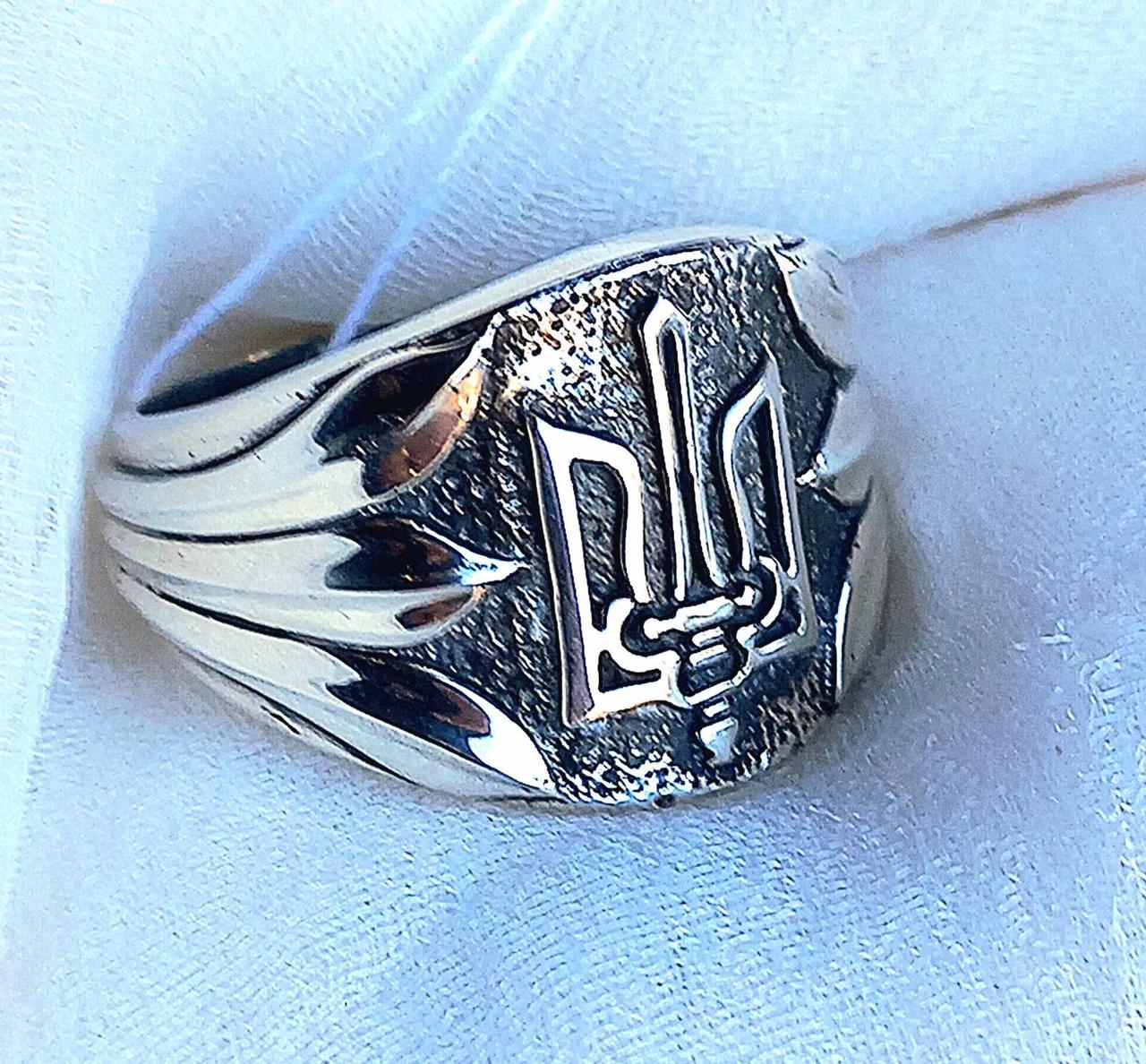 Герб України тризуб с мечем срібний патріотичний перстень