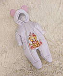 Теплий комплект для новонародженої дівчинки, рожевий з принтом королівський Ведмедик, фото 4