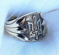 Герб Украины трезубец с мечом серебряный патриотический перстень 24.5