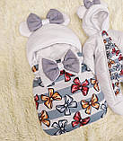 Теплий комплект для новонародженої дівчинки, сірий з принтом бантики, фото 5