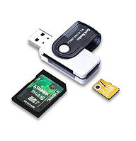 Картридер 4 in 1 TF (MicroSD), MICRO MS (M2), SD (SDHC), MS PRO (DUO) чорний