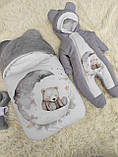 Теплий комплект для новонароджених, сірий з принтом Ведмедик на місяці, фото 6