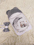 Теплий комплект для новонароджених, сірий з принтом Ведмедик на місяці, фото 3