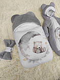 Теплий комплект для новонароджених, сірий з принтом Ведмедик на місяці, фото 2
