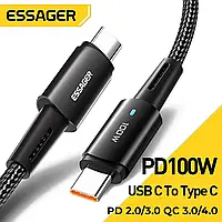 Кабель Essager PD100W Black Type-C to Type-C 20V/5A 1m для быстрой зарядки 1м