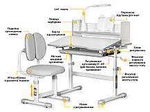 Дитячий зростаючий стіл-парта трансформер зі стільцем для школяра | ErgoKids BD-24 G, фото 2
