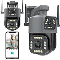 Уличная IP камера видеонаблюдения 8Мп, 2 объектива Qettopo V380 / Влагостойкая WiFi камера с датчиком движения