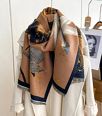 Теплий шарф палантин картина Лотос 180*70 см коричневий, фото 3