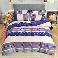 Двуспальный постельный набор "Смугастий затишок"белье постельное цветное качественное с рисунком (поликоттон).