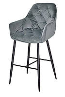 Барное кресло с подлокотниками Chic BAR 75-ВК на черных металлических ножках, мягкое сиденье велюр серый PH-601