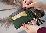 Міні-гаманець картхолдер зелений з тисненням Тризуб Герб та Калина | міні гаманець на блискавці, фото 2