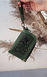 Міні-гаманець картхолдер зелений з тисненням Тризуб Герб та Калина | міні гаманець на блискавці, фото 6