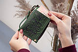 Міні-гаманець картхолдер зелений з тисненням Тризуб Герб та Калина | міні гаманець на блискавці, фото 4