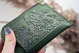 Міні-гаманець картхолдер зелений з тисненням Тризуб Герб та Калина | міні гаманець на блискавці, фото 5