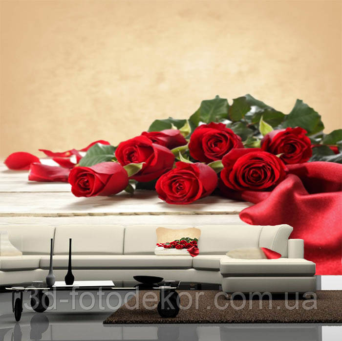 Фото шпалери "Червоні троянди" - Будь-який розмір! Читаємо опис!