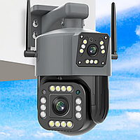 Вулична IP камера відеоспостереження 8Мп, 2 об'єктиви, Qettopo V380 / Поворотна WiFi камера з датчиком руху