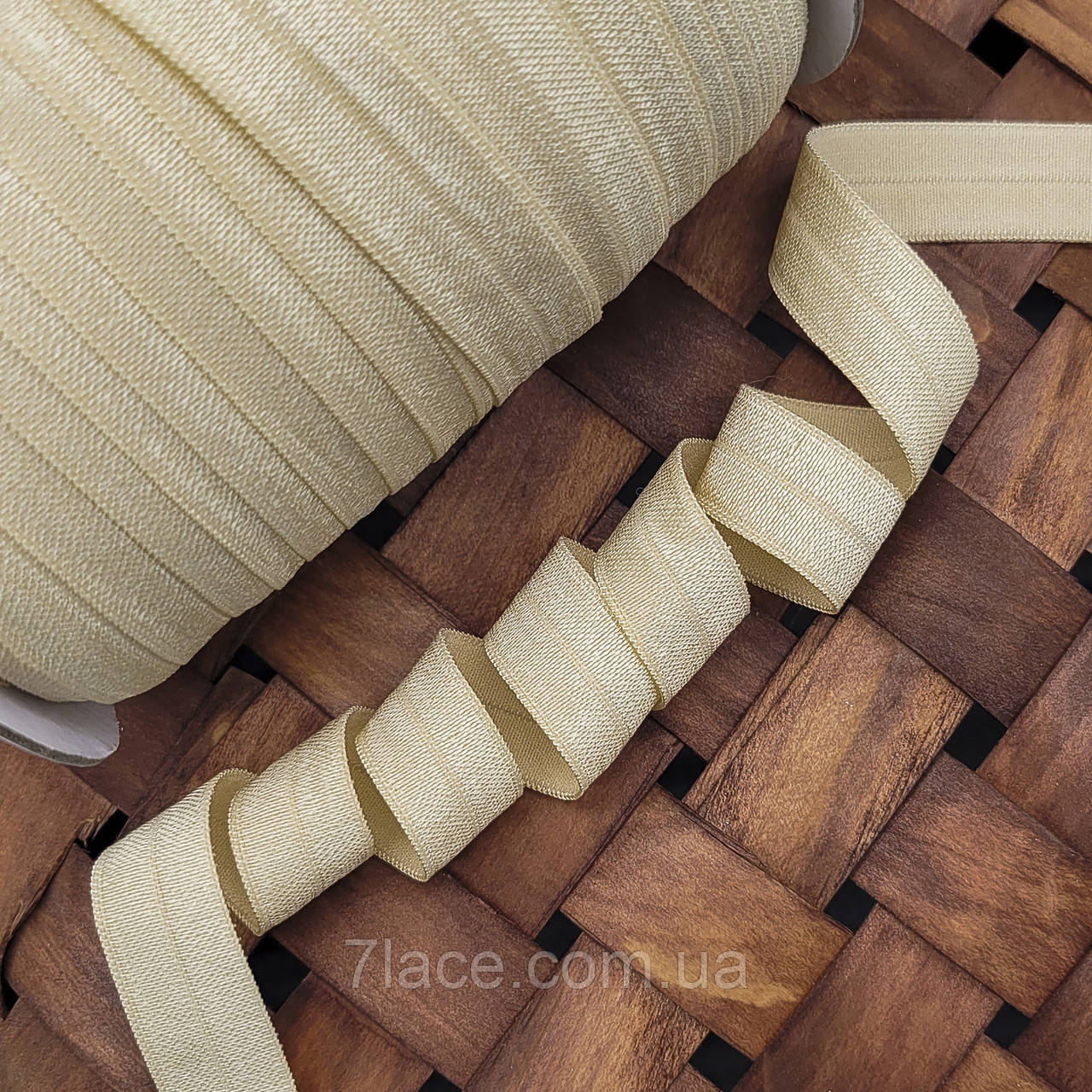 Коса бейка-стрейч ГЛЯНЦОВА / бежевий / ширина 1,5 см / замовлення від 1 метра, фото 1