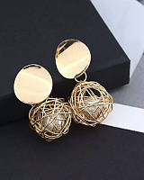 Сережки золотисті кульки всередині з намистинками Fashion Jewelry 4632