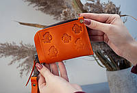 Мини-кошелек картхолдер оранжевый с тиснением Рыбки | мини кошелек на молнии