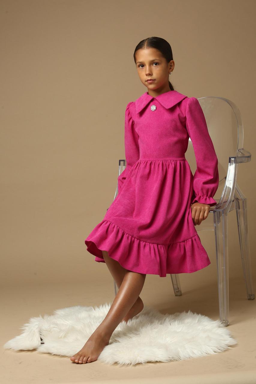 Дитяче плаття Мадлен, мікро вельвет, колір фуксія рожевий для дівчинки 5 6 7 років, розмір 116