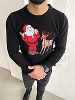 Новогодний мужской шерстяной свитер с Дедом Морозом (Black)