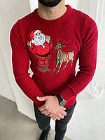 Новогодний мужской шерстяной свитер с Дедом Морозом (Red)