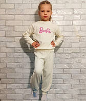Детская пижама оптом кофта с длинным рукавом штаны на манжете принт барби для девочки (молочная) р.28 30 32 34